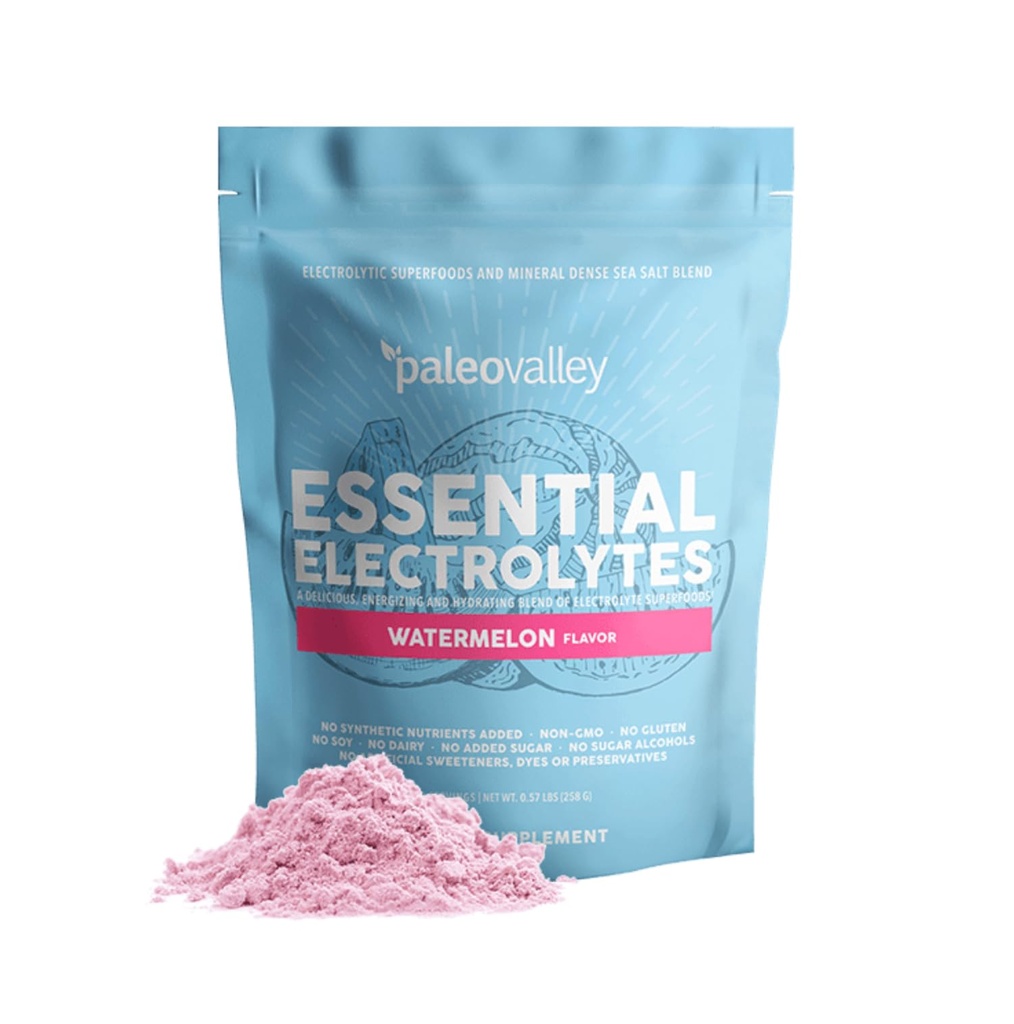 PaleoValley Esential Electrolytes Powder - Full Spectrum Artermelon Electrolyte Proszek do nawadniania, Energia i odzysk mięśni - No Sugar Added - 28 Służenia
