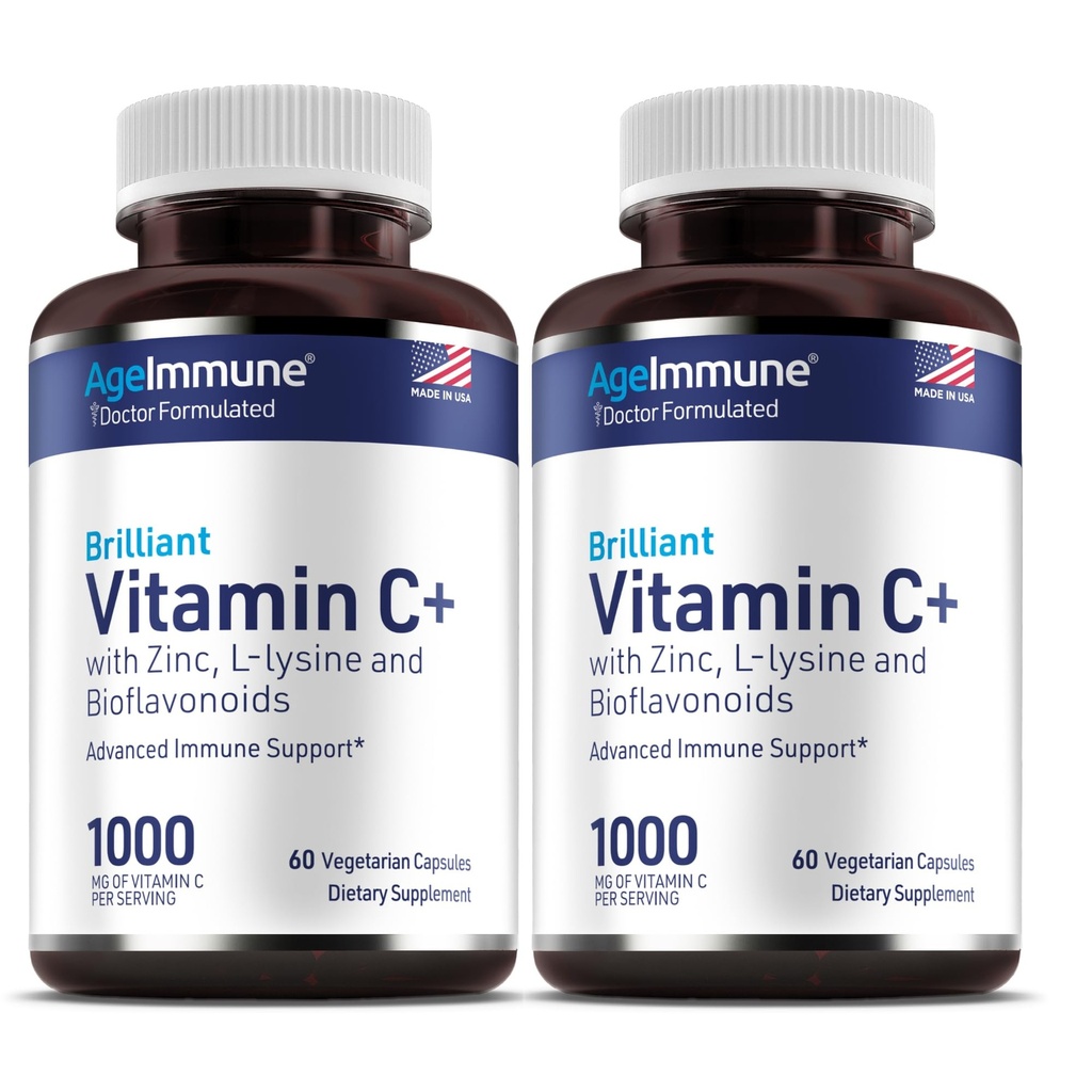 Witamina C 1000mg Complex z L- Lysine 500mg, Glukonian cynku 12mg, Bioflavonoids 300mg. Doktor Sstearynian magnezu Free Supplements for Healthy Immune System Support. Dwa butelki. (2)