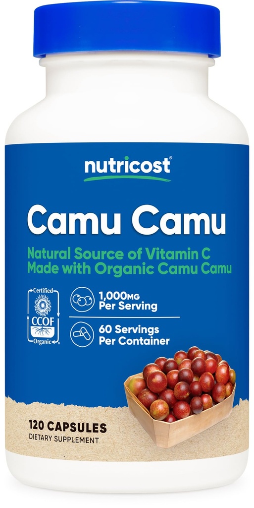 Nutricost Camu Camu 1000mg, 120 kapsułki - CCOF Certified Made with Organic, Non-GMO and gluten Free
