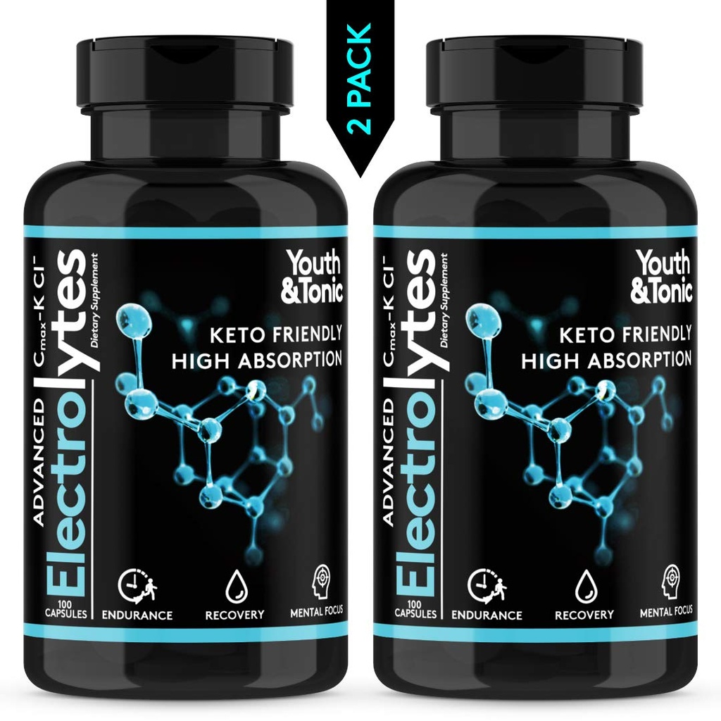 Kompletny suplement elektrolitu w wysokiej biodostępności i Cmax chlorku potasu Magnezu dla Endurance Odzysk mięśni Mental Focus. Szybkie nawodnienie Salts i Keto Friendly Pills z 200 kapslami