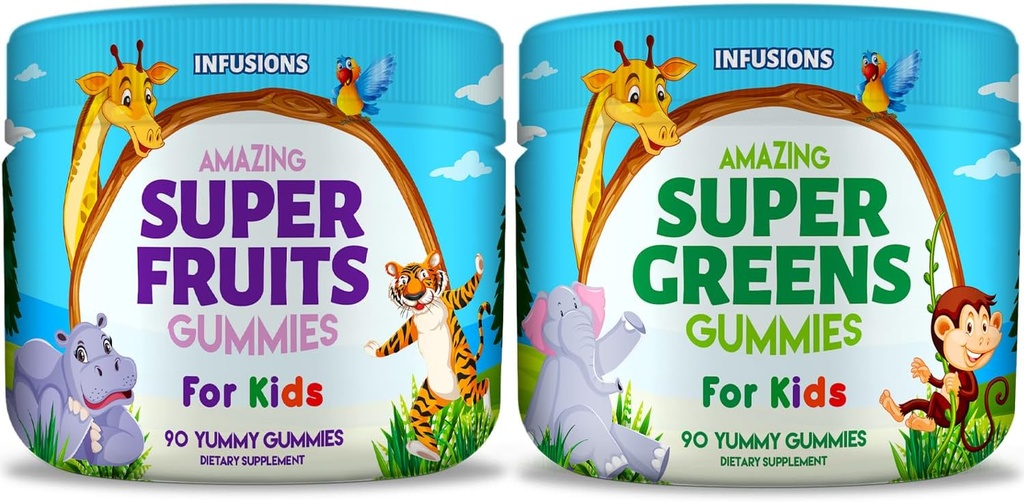 Infuzje Super Owoce i Super Zielone Gummies dla dzieci 180 Hrabia Superfood Mieszanka Miękka i Pyszne Gluten Free Non-GMO