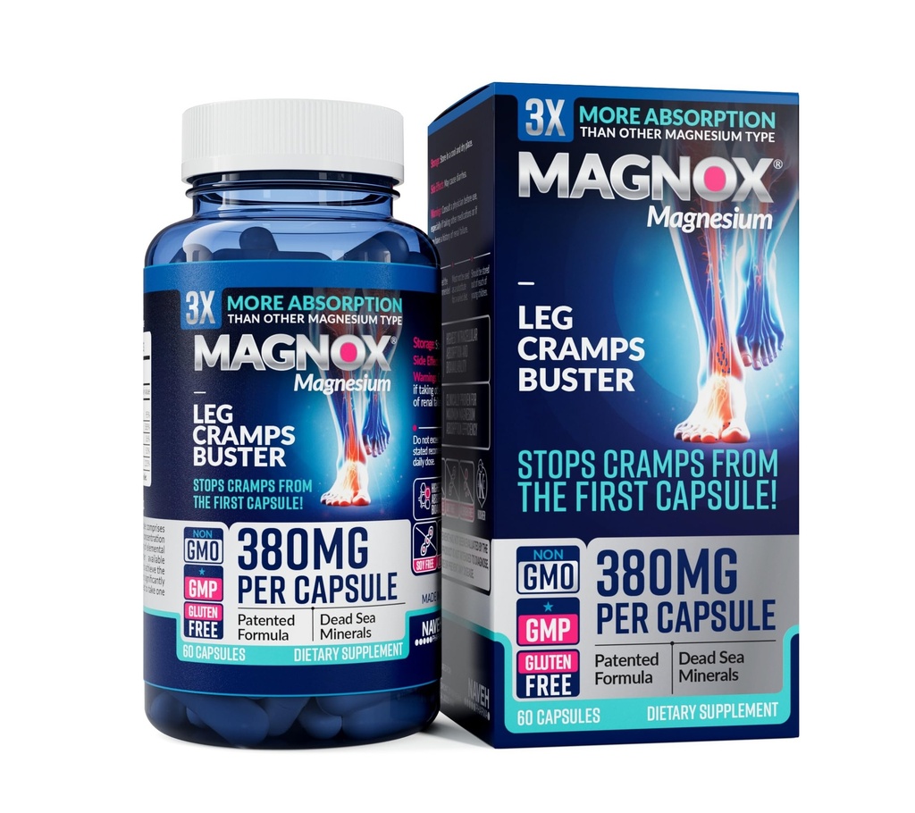 MAGNOX ® Kurcze nóg Bustera 124; 380mg Magnezu do kurczów nóg w nocy 124; Suplement magnezu do skurczów mięśni 124; 3X Więcej Wchłaniania 124; Minerały z Morza Martwego 124; Sleep & Muscle