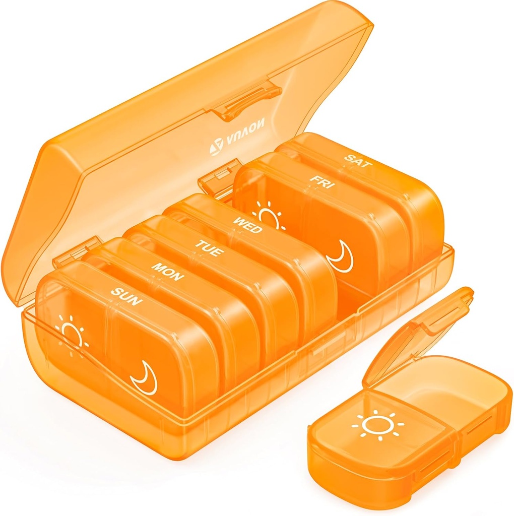 AUVON XL Cotygodniowy Pill Organizator 2 razy dziennie, AM PM Pill Case z One- Side Duże otwarcie dla łatwego w użyciu, Pill Box 7 Day Travel Medication Organizator dla leków, Witaminy, Oleje rybne, Suplementy