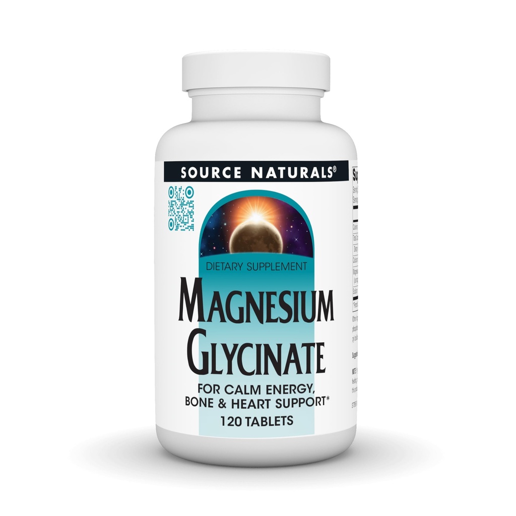 Źródło Naturals Magnezu Glycinate, Chelated for high Absorption Equipment 124; for Calm Energy, Bone & Heart Support *, 200 mg na jedną porcję - 120 tabletek