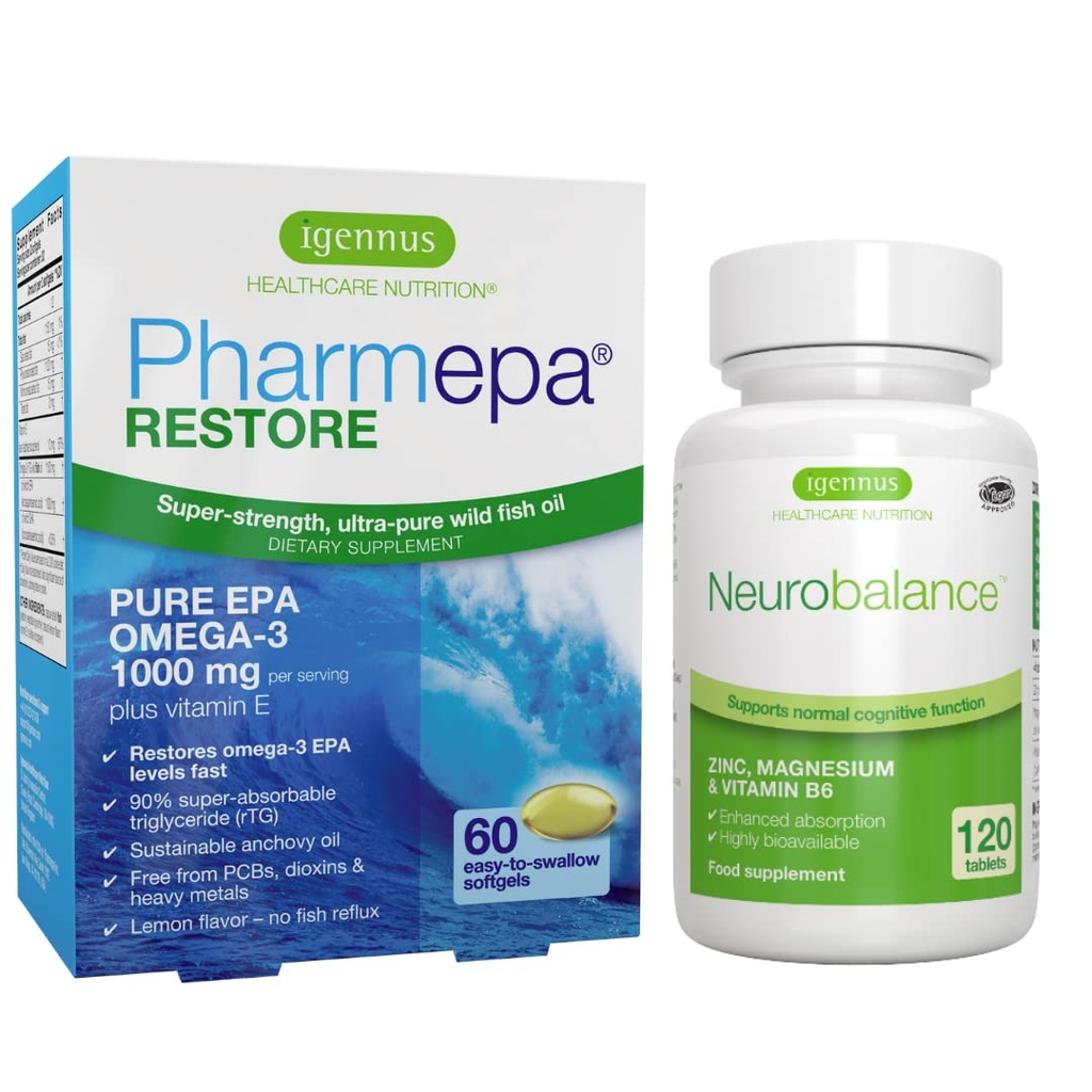 Igennus Pharmepa Przywracanie EPA + Neurobalance Cynk, Magnez i Witamina B6 Nastrojowy Pasek Zdrowia dla Uwaga i Skup