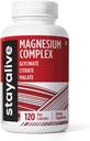 STAY ALIVE Triple Magnezu Complex Supplement 500mg, chelatowany glicynian, cytrynian i jabłczan proszek, Magnez o wysokiej absorpcji dla kobiet i mężczyzn, 120 tabletek, Kapsułki niezawierające GMO i glutenu