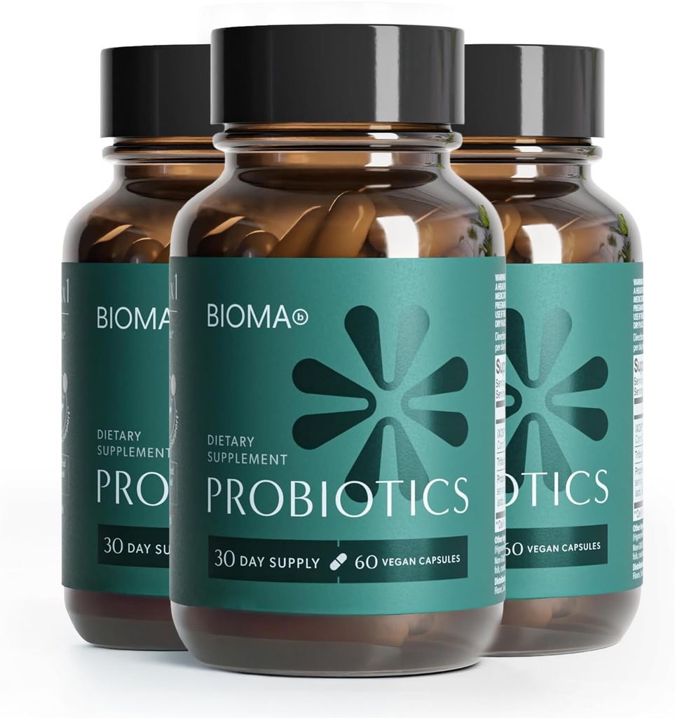 Bioma Probiotyki - Probiotyk Żywność Zdrowie - Gut Support for Men & Women with Xylooligosacharydes, Tributyrin & Bifidobacterium - Vegan & Gluten Free - 180 Kapsułki uwalniające opóźnione (90- Day Supply)