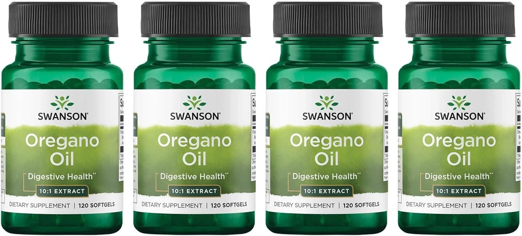 Swanson Oregano Oil 10: 1 Extract - Natural Supplement Promoting Digestive Health & Rescue Support - Supports Garacy System & Urnary Tract Health - (120 Softgels, 150mg Each) (4 Pack)