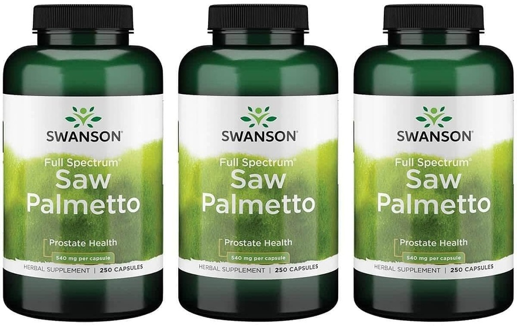 Swanson Saw Palmetto - Herbal Supplement Promotion Mężczyzna Prostate Health Support - Natural Hair Supplement & Supplement Urnary Health Supplement (540 mg 250 kapsułek) (3 opakowania)