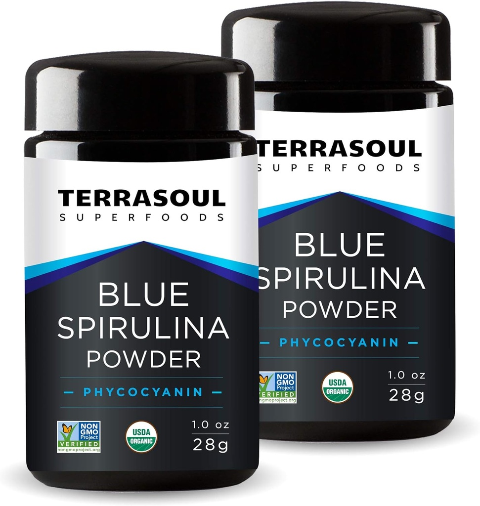 Terrasoul Superfoods Organic Blue Spirulina Proszek (w Miron szkło słoik): 2 Oz (2 opakowania)