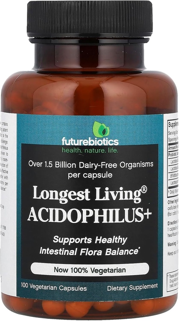 Futurebiotyki Najdłuższy żyjący Acidophilus Plus kapsułki, 100-liczenie