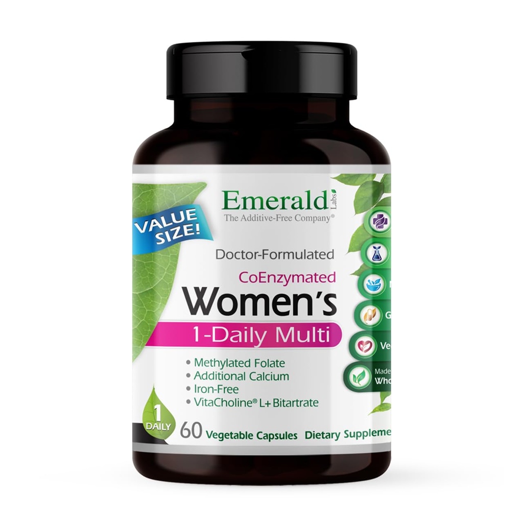 EMRALD LABS Kobiety 1 - Daily Multi - Multivitamin dla kobiet - Obejmuje wapń, cynk, witaminę B & More - Bone & Immune Supplement * - Gluten- Free - 60 Kapsułki roślinne