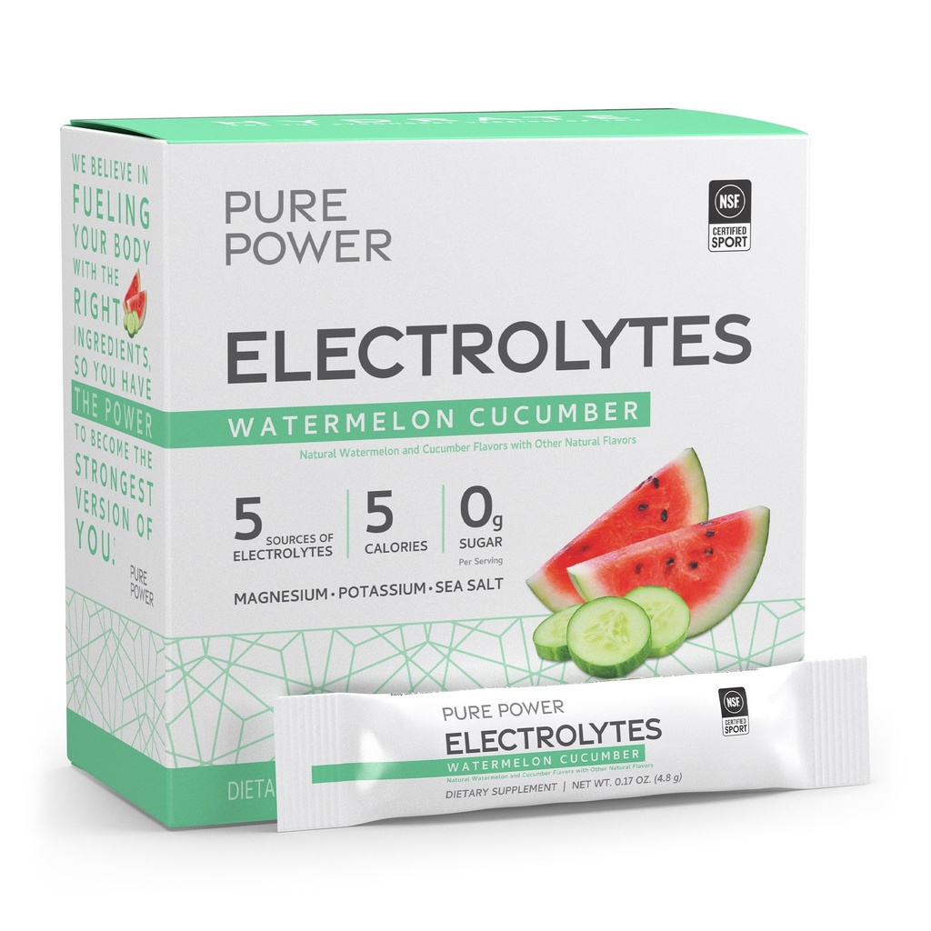 Pure Power Electrolytes, Awatermelon Cucumer Flavor, 5.13 oz (145.6 g), 30 Sług (30 Pakiety), 5 Kalorii i 0 g Cugar Per Serving, Non-GMO, NSF Certified for Sport, Dr. Mercola