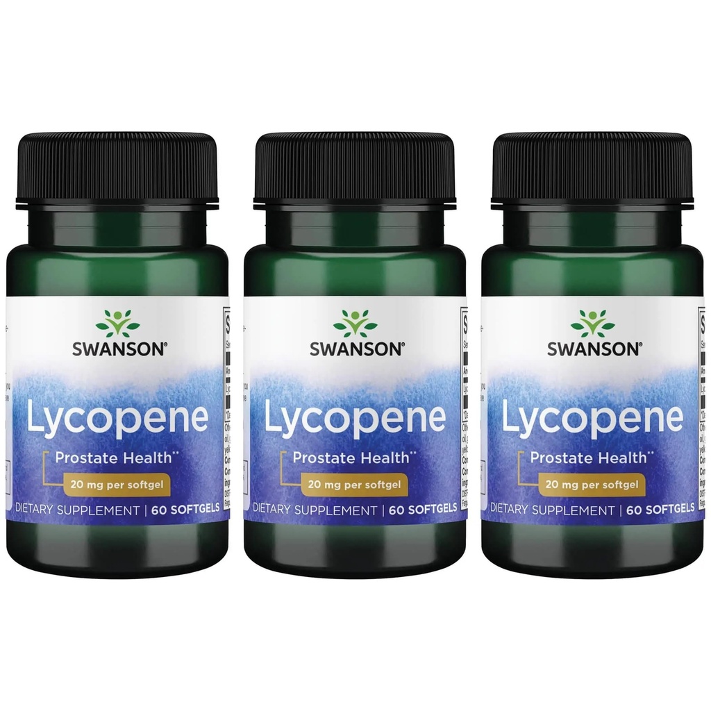 Swanson Lycopene - Natural Supplement Promotion Prostate Health, Heart Health, & Wspiera ciśnienie krwi w normalnym zakresie - Mens Health Supplement - (60 Softgels) 3 Pack