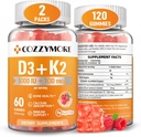 Sugar Free Witamina D3 K2 Gummies, Suplement Gummies witaminy D, 10000 j.m. + 200mcg D3 i K2 Suplementy, Smaczne Gummy Witaminy, Wsparcie dla kości Zęby immunologiczne, 60 Służenie 120 Gummies, Malina