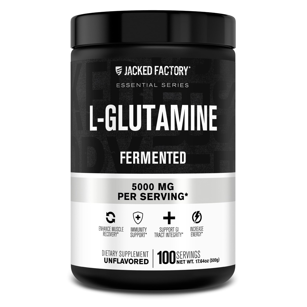 Jacked Factory L- glutamina proszek 100 Służenia - Wegan fermentowany L suplement glutaminy do post treningi Odzysk mięśni, Immunitet, Digestive Health Equipment 124; No Fative Filler - Unflavored