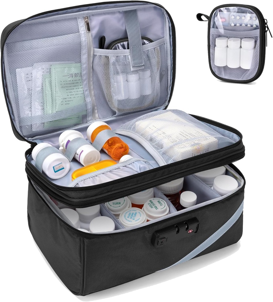 Trunab Medicine Storage Bag z łączonym zamkiem, Lockable Pill Bottle Organizer, Travel Medication Carry Case for Medicine Box, recepta, Witaminy, Suplementy lub Dostawy medyczne