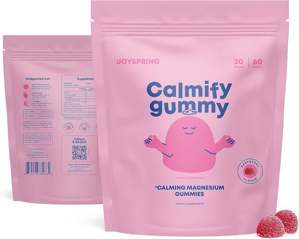 JoySpring Kids Magnezu Gummies - Spokojnie Gummies dla dzieci - Spokojne Magnezu Wsparcie naturalne dla Toddlers & nastolatki Smaczne Niskie uspokajanie cukru 60 Hrabia