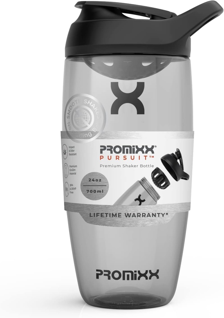 Promixx Pursuit Protein Shaker Butelka (24 oz) - Silent No- Ball Mixer, Leak- Proof Lid, BPA / BPS & Phthalate- Free ECOZEN - Easy- Clean Shaker Cup for Protein Shakes, Pre & Post- Workout Smoothies