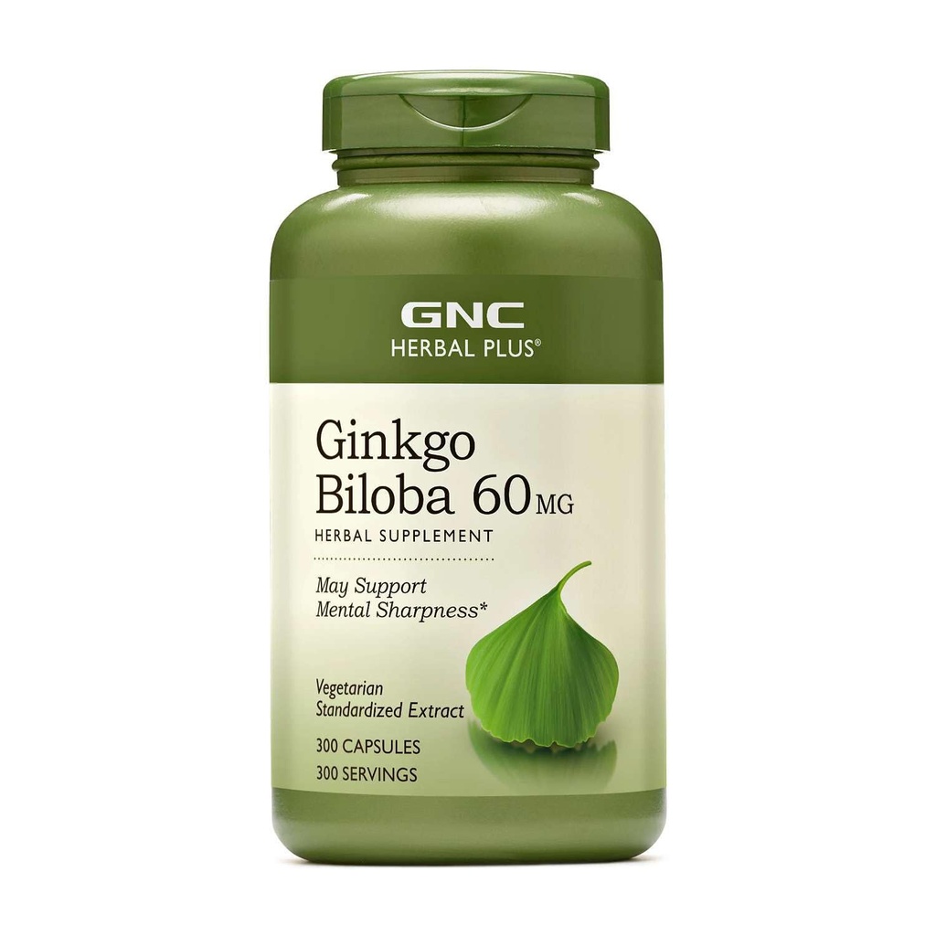 GNC Herbal Plus Ginkgo Biloba 60mg Suplement, Wegetarianin, Służy psychicznej ostrości, 300 Sługi