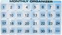 Miesięczny organizator pilek 124; 31 przedziałów, 1 dziennie, 4 tygodnie pełny miesiąc 31 Dzienny organizator piłek 124; Zawiera Tray i 8 Przedziały wyjmowane