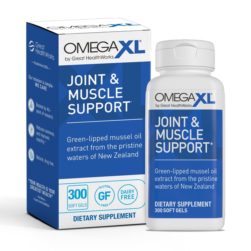 OmegaXL Joint Supplement Supplement - Natural Muscle Support, Green Lipped Mussel Oil, Soft Gel Pills, Drug- Free, 300 Count