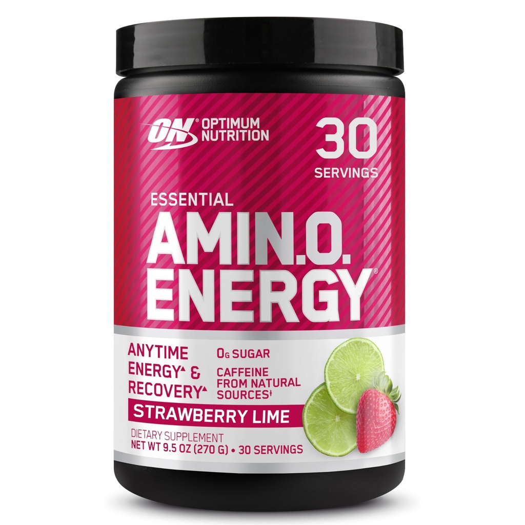 Optimum Nutrition Amino Energy - Wstępne ćwiczenia z zieloną herbatą, BCAA, Amino Acids, Keto Friendly, Green Coffee Extract, Energy Powder - Truskawkowe limonki, 30 Słupki (Packaging May Vary)