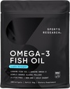 Sport Badania Potrójne Siła Omega 3 Olej rybny - Suplement oleju z ryb Burpless w / EPA & DHA Kwasy tłuszczowe z dzikiego Pollock Alaskan - Serce, Mózg i Wsparcie immunologiczne dla mężczyzn i kobiet - 1250 mg, 240 ct