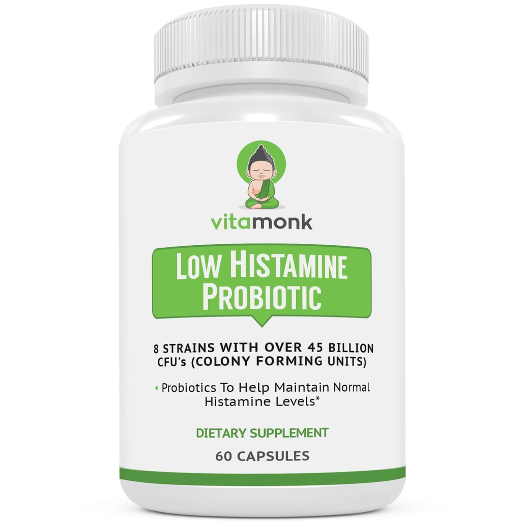 VitaMonk Niskie probiotyki histaminowe Walka Nietolerancja histaminy i wsparcie Balanced Gut Health - Histamine Free Probiotic dla osób poszukujących poprawy zdrowia z kontroli histaminy -60 Kapsułki