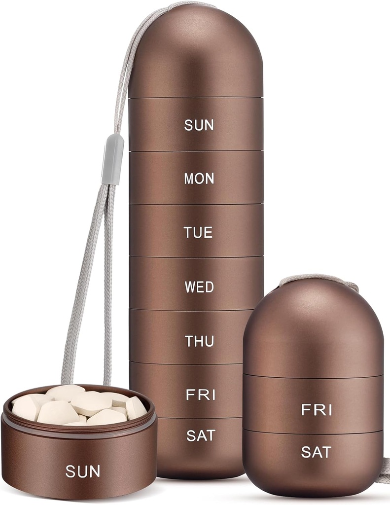 Zannaki Metal Moisture Proof Weekly Pill Organizator, Stackable Aluminium Alloy BPA Free Travel Turystyka 7 dni Pill Box Case Wodoodporny i duży komplet do przechowywania tabletek, Witaminy, Olej rybny, Suplementy