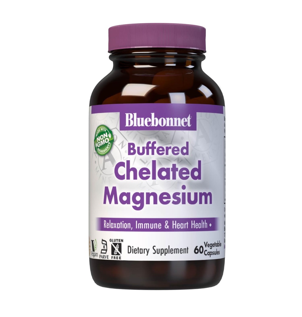 Bluebonnet Nutrition Albion Buformed Chelated Magnezu 200 mg, Magnezu tlenek, Stress Relief, Wegan, Nie GMO, Gluten Free, Soy Free, Mleko wolne, Kosher, 60 Kapsułki wegetalne, 1 Dostawa miesiąc