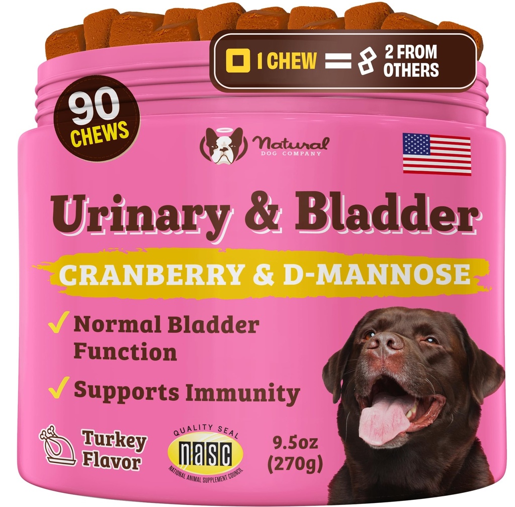 Natural Dog Company Urynary & Bladder Supplement for Dogs - Żurawiny i D- Mannose Soft Chews with Marshmallow Root & Astragalus - Wspiera zdrowie Traktu moczowego, Bladder Function & Normalny przepływ moczu