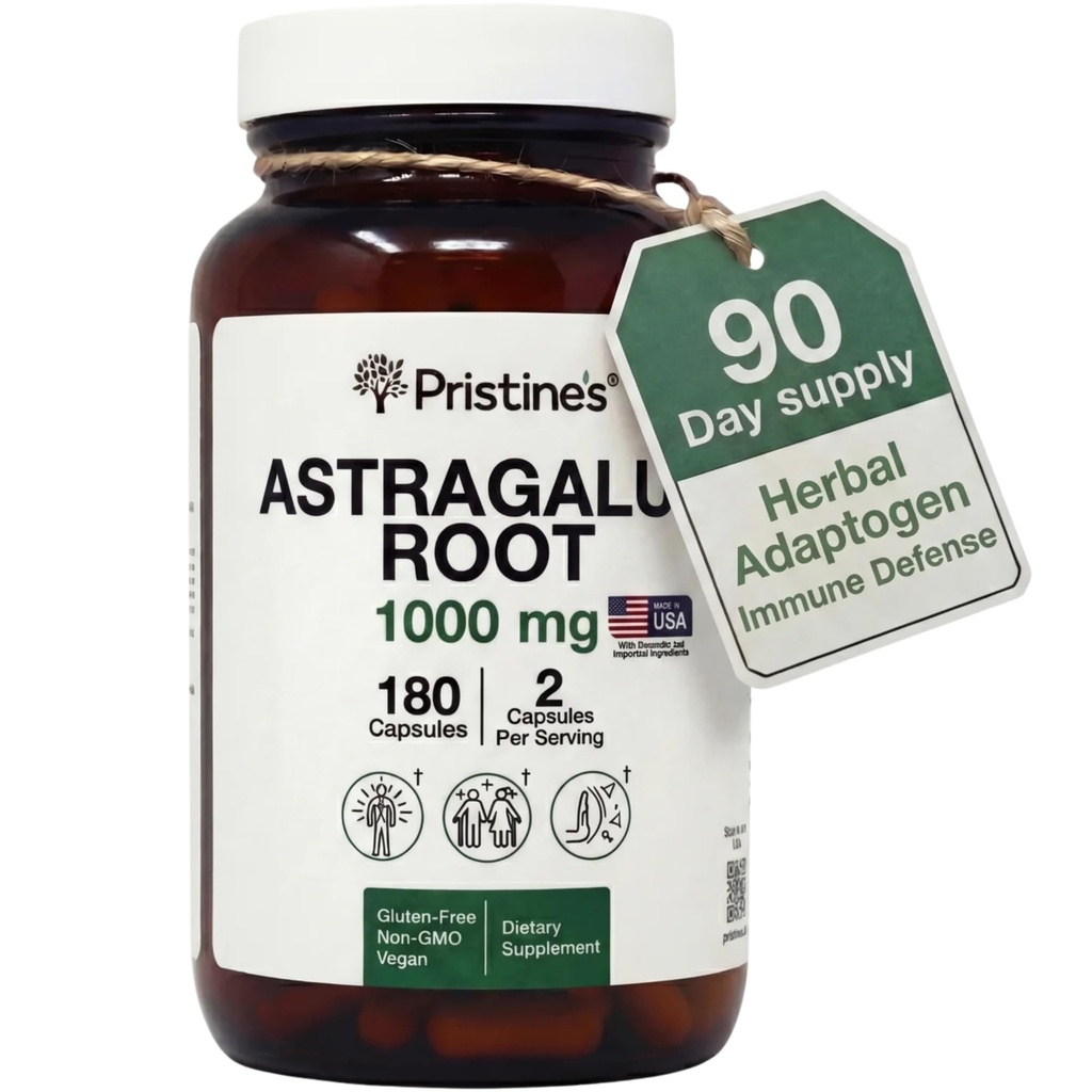 PRISTINE 's Astragalus Root Immune Supplement Supplement Kapsułki - 1000mg 90 Day Supply Herbal Adaptogen - Zdrowe Starzenie, Serce i Zdrowie Lung