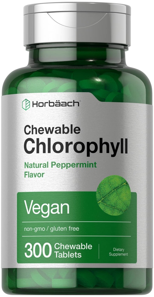 Horbäach Chlorophyll Pigułki do żucia 124; 300 Tabletki do żucia 124; Natural Peppermint Flavor 124; Wegan, Non-GMO & Gluten