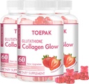 Multi Collagen Białko Glow Glow Gummies Gummies, Kobiece anty-Starzenie Wsparcie z Glutathione, Biotin & Multivitamin, Promotes Skin & Hair Health, Truskawka, 180 Gummies (90 dni)