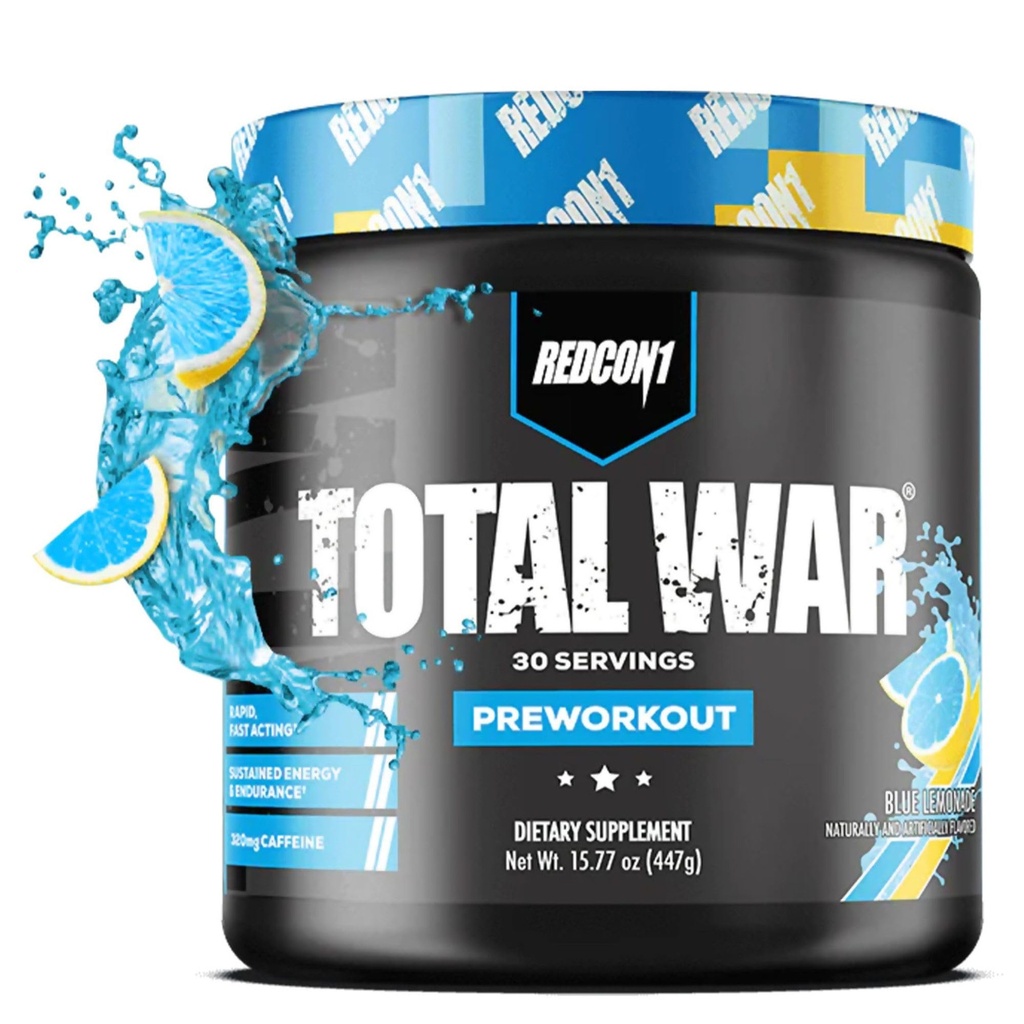 REDCON1 Total War pre Workout - Beta Alanine + Citruline Malate Keto Friendly Pretreaming dla mężczyzn i kobiet z 320mg kofeiny - Szybkie aktorstwo -Blue Lemoniada (30 Służenia)