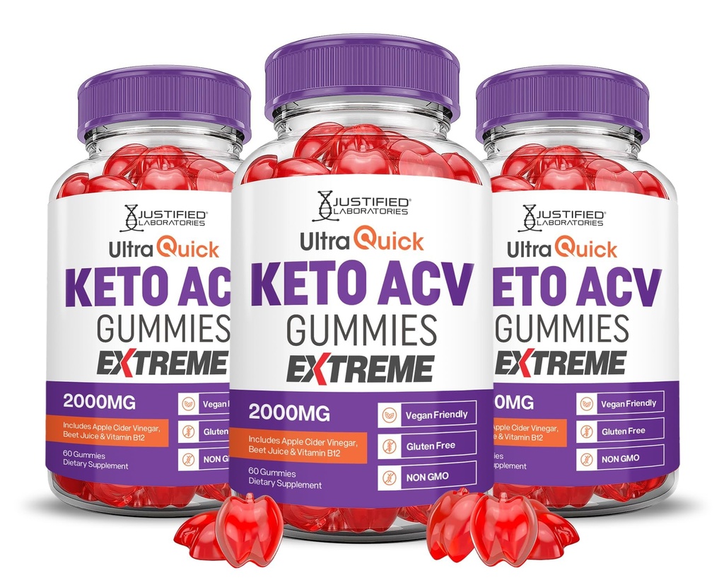 (3 Pack) Ultra Quick Keto ACV Gummies Extreme 2000MG Ultraquick Keto Gummies Jabłkowe cydr Sok buraczany w proszku B12 Vegan Non GMO 180 Gummys
