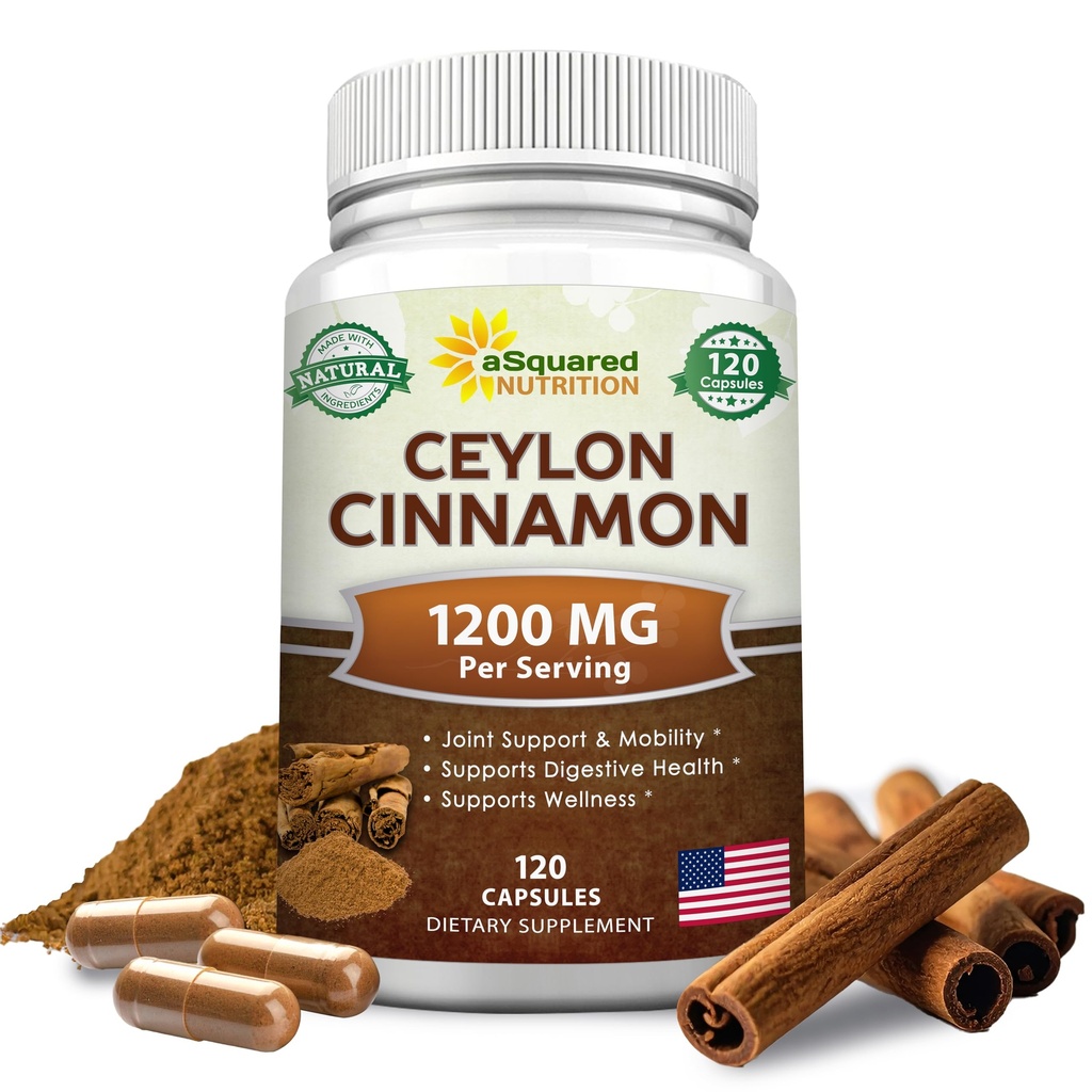 Natural Ceylon Cynamon 1200mg - 120 Kapsułek, True Cynamon ze Sri Lanki, Extract Supplement Pills Promotes Heart Health