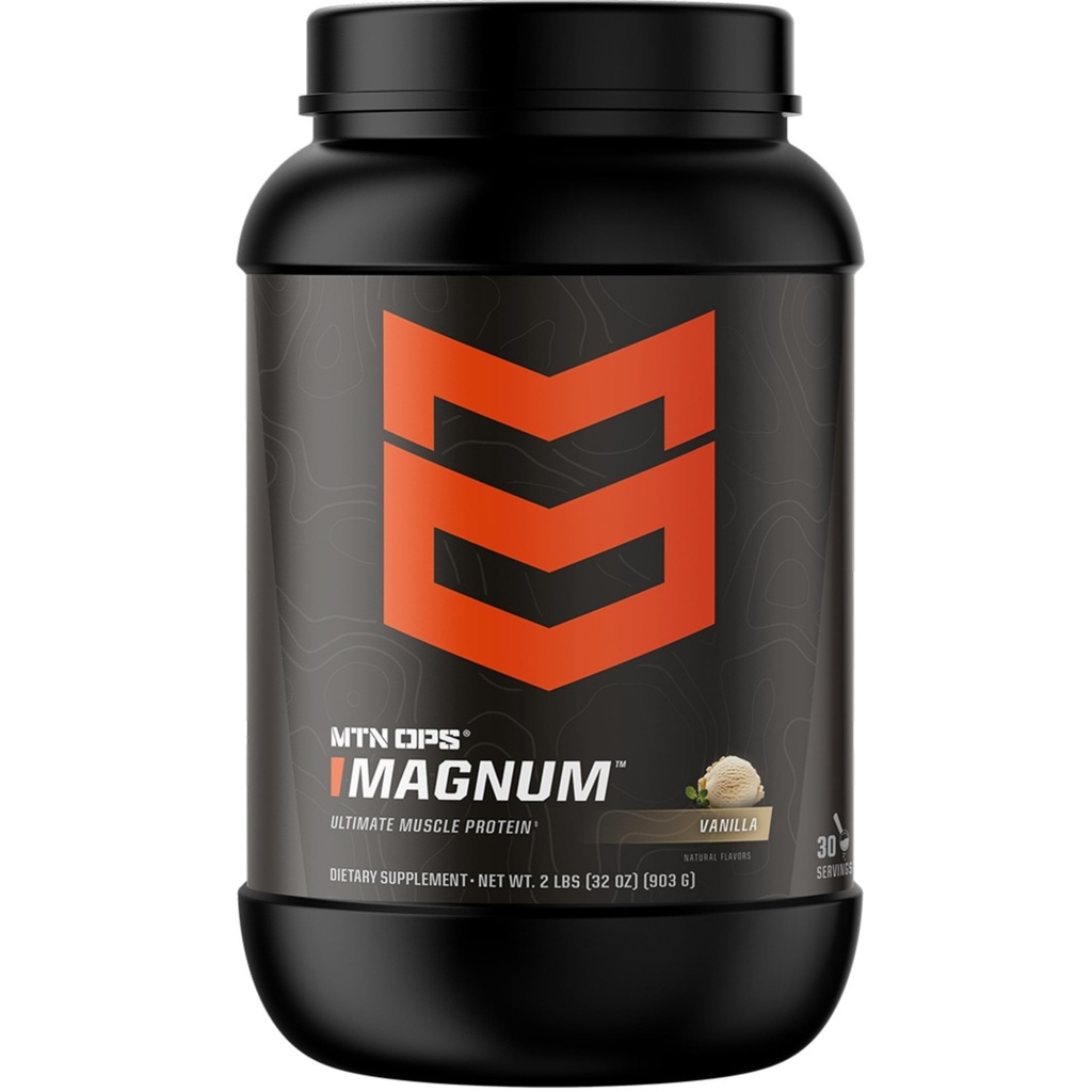 MTN OPS Magnum Vanilla Protein Powder, 23g białka serwatkowego izolatu i białka mleka z BCAA, Zero Sugar & Gluten Free, Vanilla Milkshake, 30- Serving Tub