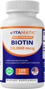 Witamatyczna duża moc Biotin 20000 µg (20 mg) z keratyną 100mg - 120 tabletek wegetariańskich - suplementy biocyny dla zdrowych włosów skóry i paznokci dla dorosłych (120 liczenie (opakowanie po 1))
