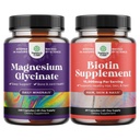 Paleta czystego glicynianu magnezu 400mg na porcję do usypiania i relaksacji nastrojów 240ct i czystych pigułek biotinowych dla kobiet - Stop Utrata włosów Cieńsze Naturalne Suplement