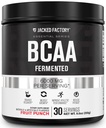 Jacked Factory BCAA Proszek (fermentowany) - 6g Łańcuch rozgałęziony Essential Acid Amino Suplement dla poprawy odzysku mięśni, Zmniejszony zmęczenie, Zwiększona siła, Wzrost mięśni - 30 Służenie, Owoce Punch