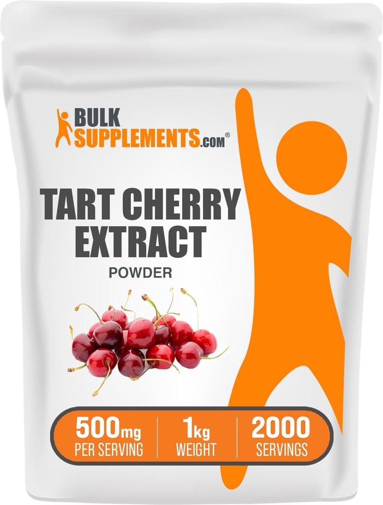 BulkSupplements.com Tart Cherry Extract Powder - Tart Cherry Supplement, Herbal Supplement - Źródło przeciwutleniające, Gluten Free, 500mg na jedną porcję, 5kg (11 funtów) (opakowanie po 5 sztuk)