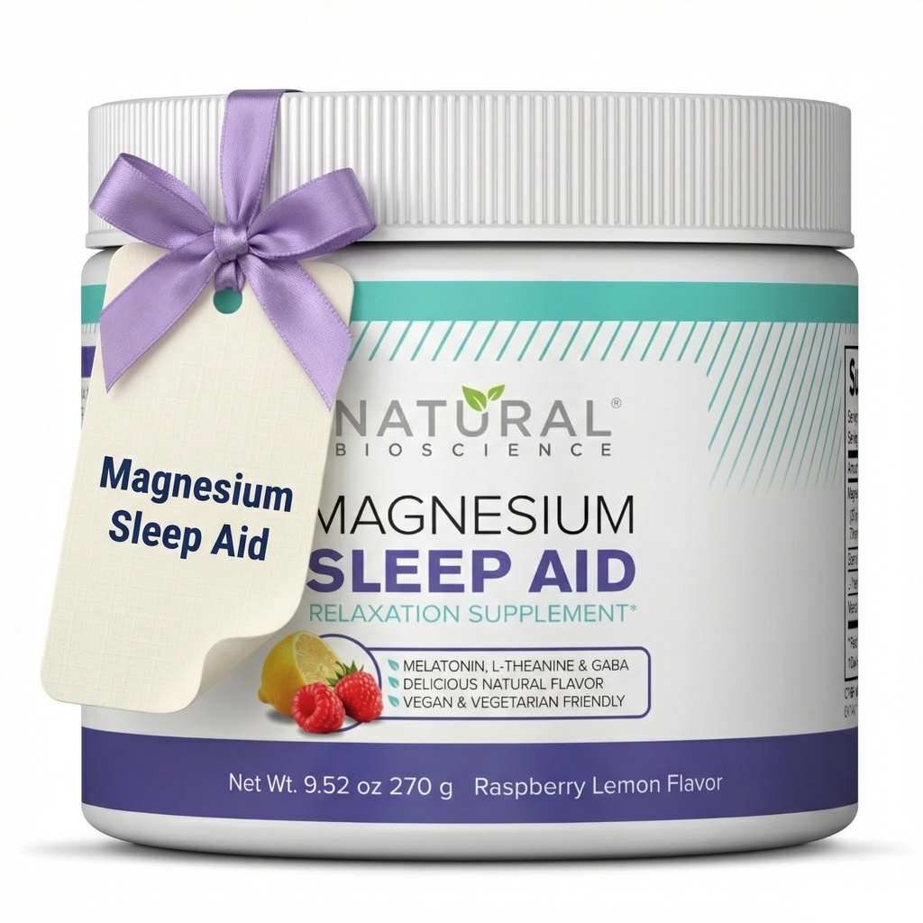 Magnez Sleep Night Time Powder - Magnezu Cytrate, Magnezu Glicynian z Melatoniny, L- Theanine i GABA Sleep Aid, Natural Sleep Supplement, Wegan, Gluten- Free, Malina Lemon Flavor