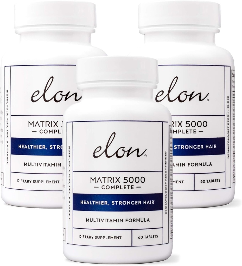 Elon Matrix 5000 Complete Multivitamin — Skin, Hair and Nail Growth Vitamins — Healthy Hair Growth Vitamins for Women & Men — 5000Mcg Biotin Supplement, Pack of 3 (180 Day Supply)
