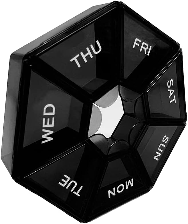 Black Daily Pill Case - 7 Day Travel Pill Organizator 1 Komory na dzień