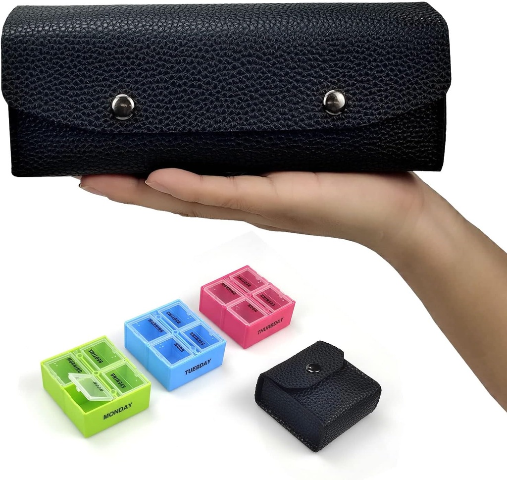 VOFOON Travel Pill Organizer 4 razy dziennie, Cotygodniowe Pill Box 4X a Day Medicine Organizer Pill Case for Vitamin Medicine Fish Oils Supplements
