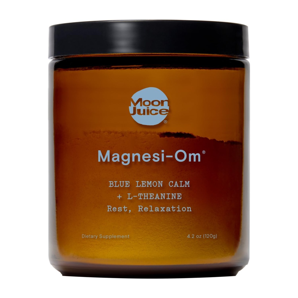 Sok księżycowy Magnesi- Om Magnezu w proszku Suplement - Chelated Magnezu Complex + L- Theanine Mieszanka do odpoczynku, Relaks & Regularność - Wegan, Non-GMO & Brak cukru, Blue Lemon, 3.7 oz, 30 Sewings