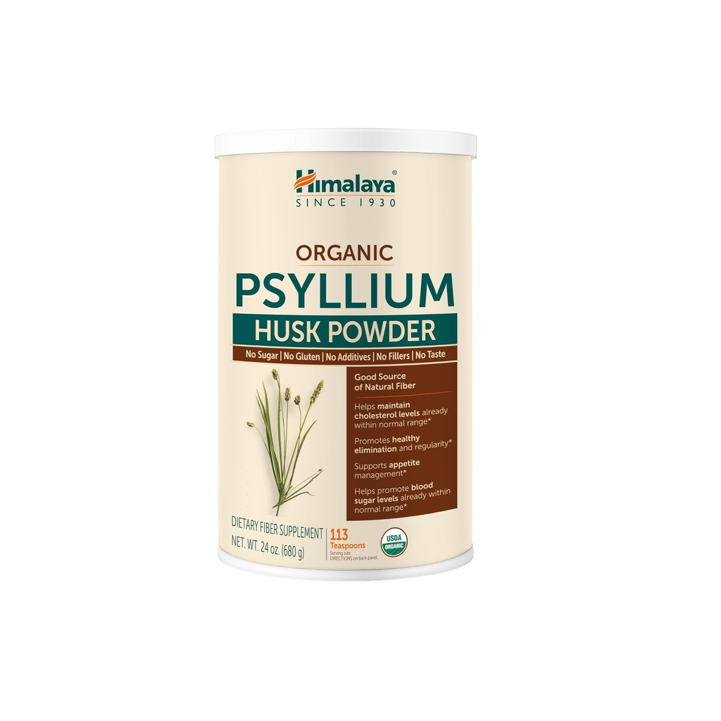 Himalaja Organic Pyllium Husk Proszek, Codzienne diety Fiber Supplement, Regularność, Zarządzanie przylepne, Certified Organic, Non-GMO, Brak sztucznych kolorów, Unflavored, 113 Dostawa łyżeczka, 24 Oz