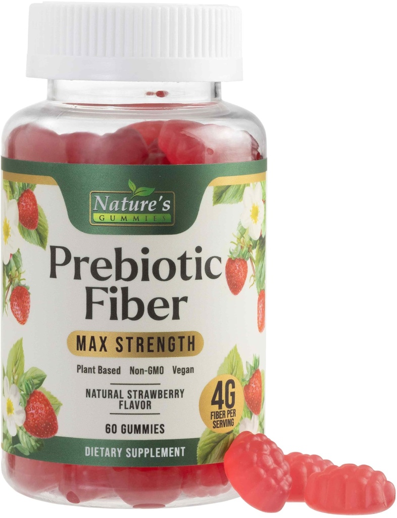 Fiber Gummies dla dorosłych, Daily 4g Gummy Fiber Supplement, Prebiotic Gummy Digestive Health Support - Plant Based Solvable Fiber Chews, Prebiotics Supports Regularność & Spożywanie Non-GMO - 60 Gummies